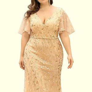Beautiful full length gold dress by “Ever Pretty”
